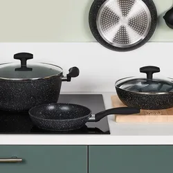 Padella antiaderente 20x6h cm in alluminio forgiato effetto pietra nero - Yasmira