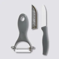 Set 2 accessori spelucchino e pelapatate in ceramica bianco e grigio
