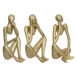 Set 3 figure decorative a forma di donna color oro