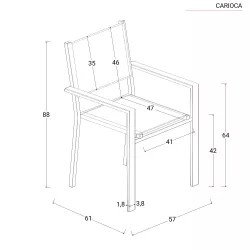 Set pranzo tavolo 170x90 cm e 4 sedie con braccioli in alluminio e  textilene antracite - Carioca