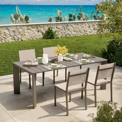 Set pranzo tavolo 200x100 cm e 4 sedie in textilene e alluminio tortora - Carioca
