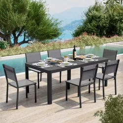 Set pranzo tavolo 200/260/320x100 cm e 6 sedie in alluminio e textilene antracite - Carioca