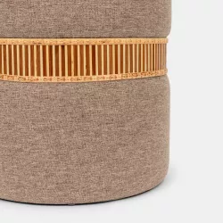 Pouf contenitore Ø 36 in tessuto beige e anello con intreccio di bamboo -  Hakuna