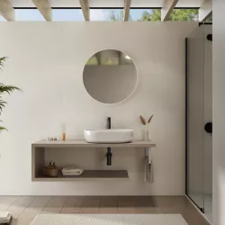 Mensolone bagno 130 cm con ripiano in legno argilla e portasalviette bianco opaco - Plain