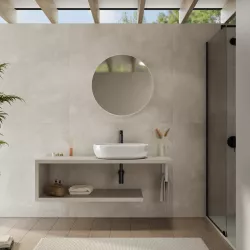 Mensolone bagno 130 cm con ripiano in legno rovere bianco e portasalviette bianco opaco - Plain