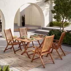 Set pranzo con tavolo pieghevole 150x90 cm e 4 sedie con braccioli regolabili in legno di acacia - Paja