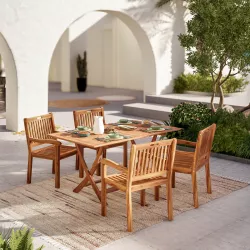 Set pranzo tavolo pieghevole 150x90 cm e 4 sedie con braccioli in legno di acacia - Paja