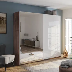 Armadio 250x223h cm noce brera con due ante scorrevoli bianco lucido e specchio - Alen