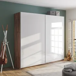 Armadio 250x223h noce brera con due ante scorrevoli bianco lucido - Alen