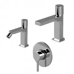 Set miscelatore lavabo e bidet senza scarico con incasso doccia cromato - Surf