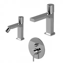 Set miscelatore lavabo e bidet senza scarico con incasso doccia con deviatore cromato - Surf