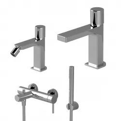 Set miscelatore lavabo e bidet senza scarico con esterno vasca cromato - Surf