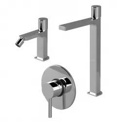 Set miscelatore lavabo alto e bidet senza scarico con incasso doccia cromato - Surf