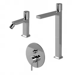 Set miscelatore lavabo alto e bidet senza scarico con incasso doccia con deviatore cromato - Surf