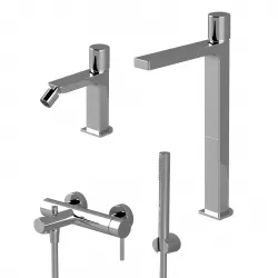 Set miscelatore lavabo alto e bidet senza scarico con esterno vasca cromato - Surf