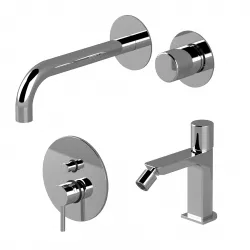 Set miscelatore incasso lavabo e bidet senza scarico con incasso doccia con deviatore cromato - Surf