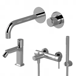 Set miscelatore incasso lavabo e bidet senza scarico con esterno vasca cromato - Surf