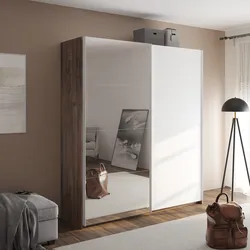 Armadio 200x223h cm noce brera con due ante scorrevoli bianco opaco e specchio - Alen