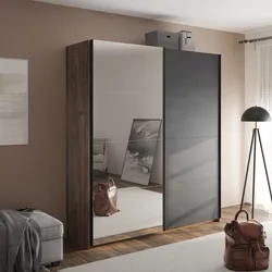 Armadio 200x223h cm noce brera con due ante scorrevoli grigio tadao e specchio - Alen