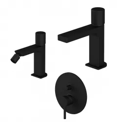 Set miscelatore lavabo e bidet senza scarico con incasso doccia con deviatore nero opaco - Surf