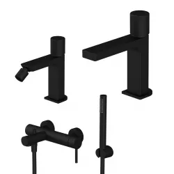 Set miscelatore lavabo e bidet senza scarico con esterno vasca nero opaco - Surf