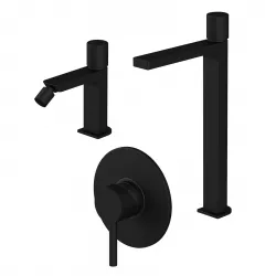 Set miscelatore lavabo alto e bidet senza scarico con incasso doccia nero opaco - Surf