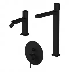 Set miscelatore lavabo alto e bidet senza scarico con incasso doccia con deviatore nero opaco - Surf