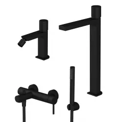 Set miscelatore lavabo alto e bidet senza scarico con esterno vasca nero opaco - Surf