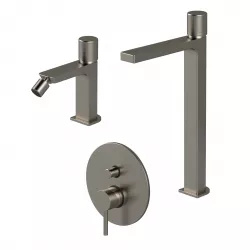 Set miscelatore lavabo alto e bidet senza scarico con incasso doccia con deviatore nikel spazzolato - Surf