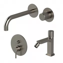 Set miscelatore incasso lavabo e bidet senza scarico con incasso doccia con deviatore nikel spazzolato - Surf