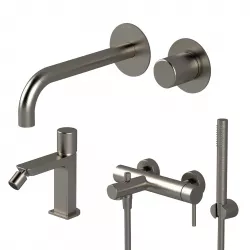 Set miscelatore incasso lavabo e bidet senza scarico con esterno vasca nikel spazzolato - Surf