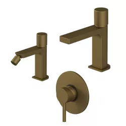 Set miscelatore lavabo e bidet senza scarico con incasso doccia oro satinato - Surf