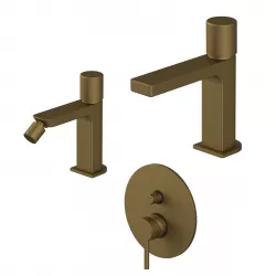 Set miscelatore lavabo e bidet senza scarico con incasso doccia con deviatore oro satinato - Surf