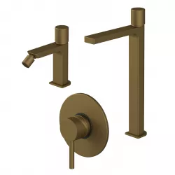 Set miscelatore lavabo alto e bidet senza scarico con incasso doccia oro satinato - Surf