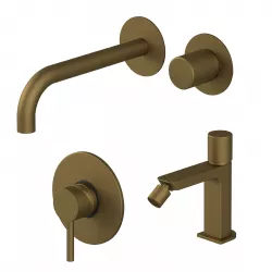 Set miscelatore incasso lavabo e bidet senza scarico con incasso doccia oro satinato - Surf