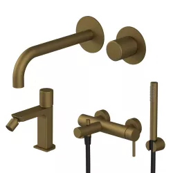 Set miscelatore incasso lavabo e bidet senza scarico con esterno vasca oro satinato - Surf