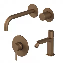 Set miscelatore incasso lavabo e bidet senza scarico con incasso doccia rame satinato - Surf