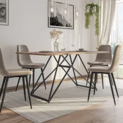 Tavolo da pranzo 160x90 cm top rovere chiaro e gambe incrociate in metallo nero - Glamory