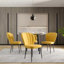 Set 4 sedie in velluto a coste giallo e gambe in metallo nero - Arista