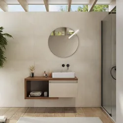 Mobile bagno sospeso 110 cm rovere deciso con cassettone argilla e specchio - Balik