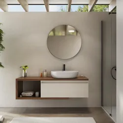 Mobile bagno sospeso 150 cm rovere deciso con cassettone rovere bianco e specchio - Balik