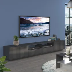 Mobile porta tv 260x46h cm con ante e cassetti in legno antracite lucido - Blaze