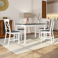 Set pranzo con tavolo e 4 sedie bianco e rovere nero - Morello