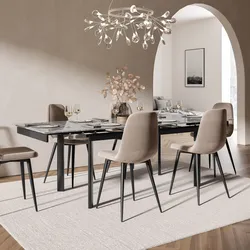 Tavolo allungabile 160-220x90 cm con piano in ceramica grigio effetto marmo e gambe in metallo nero - Convito