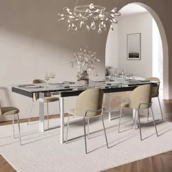 Tavolo allungabile 160-220x90 cm top in ceramica grigio effetto marmo e gambe in metallo bianco - Convito