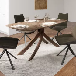 Tavolo 180x90 cm top in ceramica effetto marmo e gambe incrociate bronzo - Savoray
