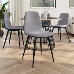 Set 4 sedie in velluto a coste grigio e antracite con gambe in metallo nere - Finesse