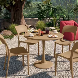 Tavolo da giardino rotondo 90 cm in metallo cappuccino - Tulipano