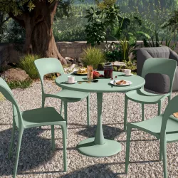 Tavolo da giardino rotondo 90 cm in metallo verde giada - Tulipano