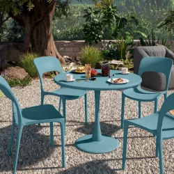 Tavolo da giardino rotondo 90 cm in metallo blu maldive - Tulipano